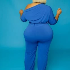 Curvaceous Boutique Royal Blue Dolly Off Shoulder Jumpsuit JUMPSUITS