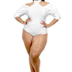 Curvaceous Boutique White Cold Shoulder Bodysuit BODYSUITS