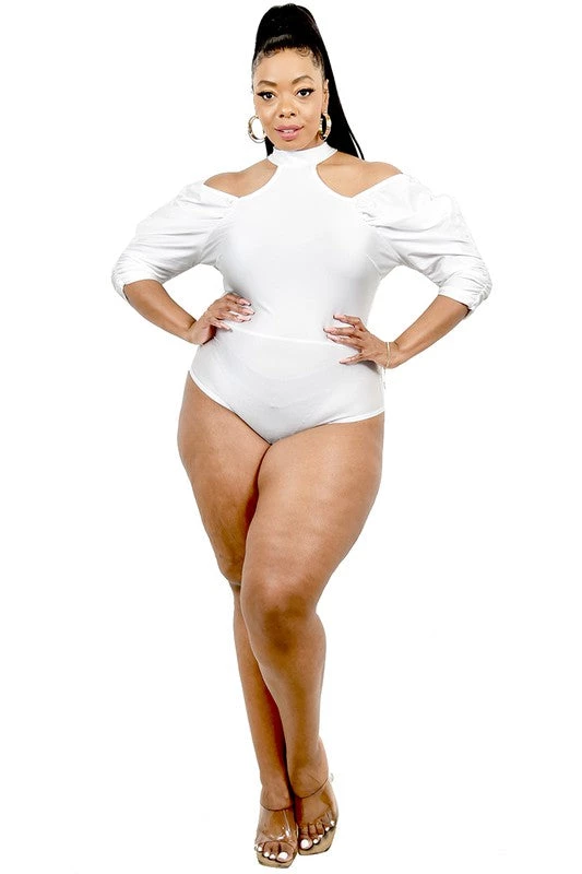 Curvaceous Boutique White Cold Shoulder Bodysuit BODYSUITS 3 Curvaceous Boutique White Cold Shoulder Bodysuit BODYSUITS