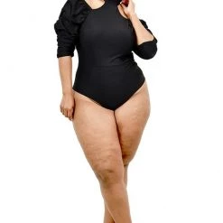 Curvaceous Boutique BODYSUITS Black Cold Shoulder Catsuit