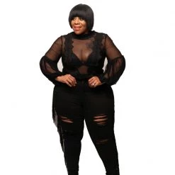 Curvaceous Boutique Black Fringe Distressed Jeans