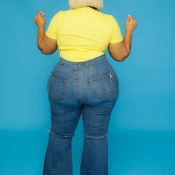 Curvaceous Boutique Medium Distressed Blue Bell Bottom Jeans NEW