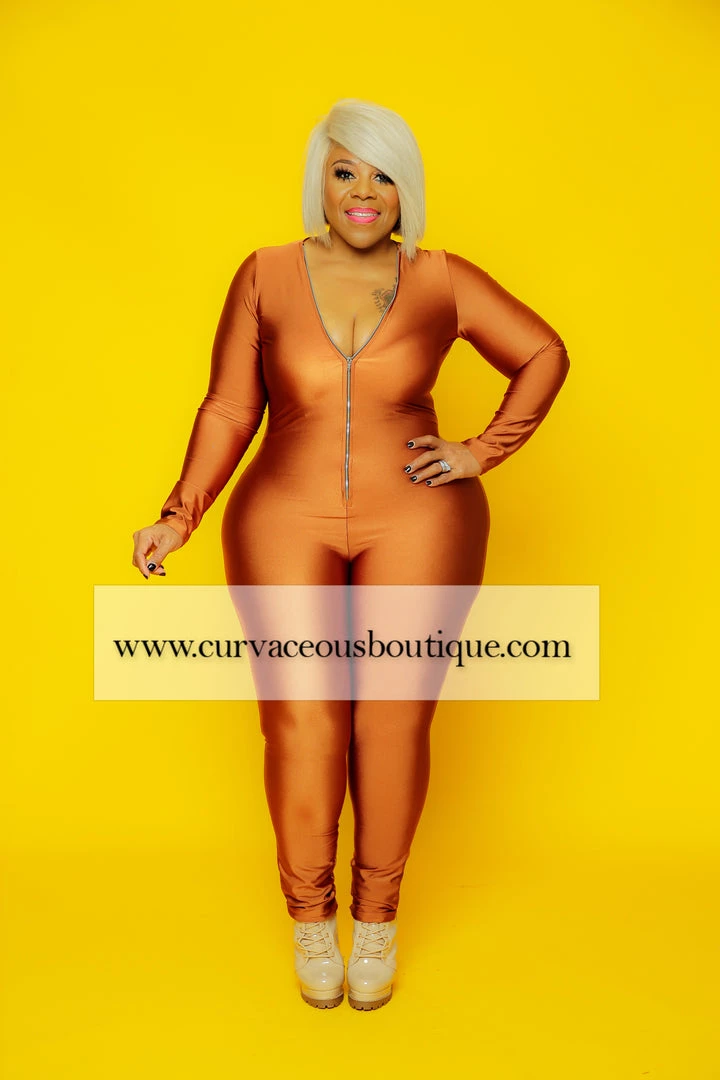 Curvaceous Boutique Camel Keyona Zipper Disco Catsuit 4 Curvaceous Boutique Camel Keyona Zipper Disco Catsuit