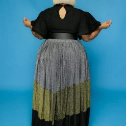 Curvaceous Boutique SKIRTS Glitter Color-Block Maxi Skirt