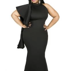 Curvaceous Boutique Black Tyler Cascading Gown