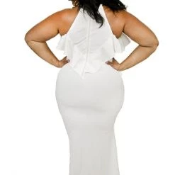 Curvaceous Boutique Ivory Reign Dual Ruffle Gown SALE