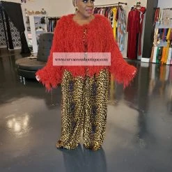 Curvaceous Boutique Red Shag Open Cardigan TOPS