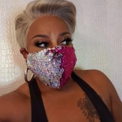 Curvaceous Boutique Pink Reversible Sequin Fashion Mask NEW