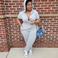Curvaceous Boutique NEW Grey Take Off Jogger Jumpsuit