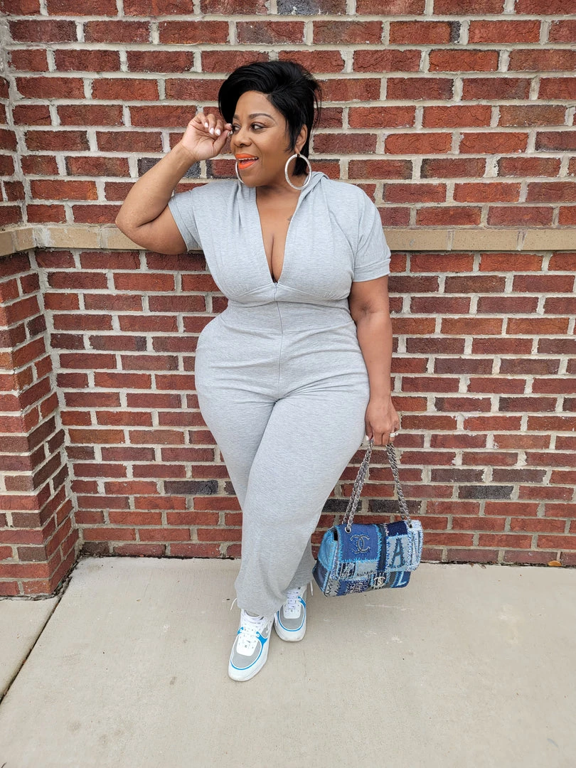 Curvaceous Boutique NEW Grey Take Off Jogger Jumpsuit 4 Curvaceous Boutique NEW Grey Take Off Jogger Jumpsuit