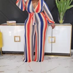 Curvaceous Boutique Red Stripes Wide- Leg Jumpsuit JUMPSUITS