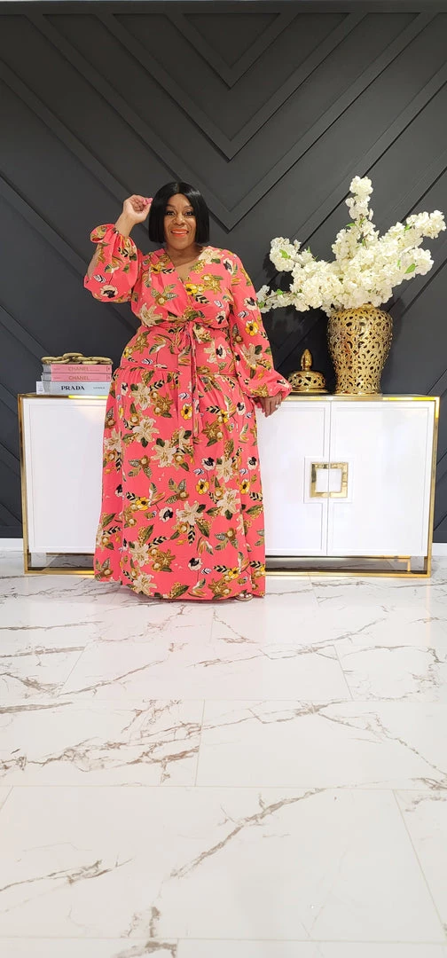 Curvaceous Boutique Coral Floral Cutout Sleeves Dress 3 Curvaceous Boutique Coral Floral Cutout Sleeves Dress