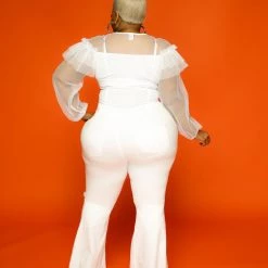 Curvaceous Boutique White Distressed Bell Bottom Jeans