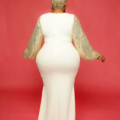 Curvaceous Boutique Ivory Runway Sequin Gown DRESSES 7 Curvaceous Boutique Ivory Runway Sequin Gown DRESSES
