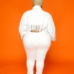 Curvaceous Boutique White Knee Slit Jeans