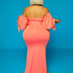 Curvaceous Boutique Coral Zaya Puff Sleeve Dress SALE