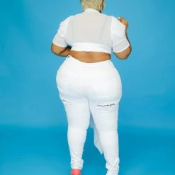 Curvaceous Boutique DUSTERS/KIMONOS White Double Side Ripped Jeans 7 Curvaceous Boutique DUSTERS/KIMONOS White Double Side Ripped Jeans