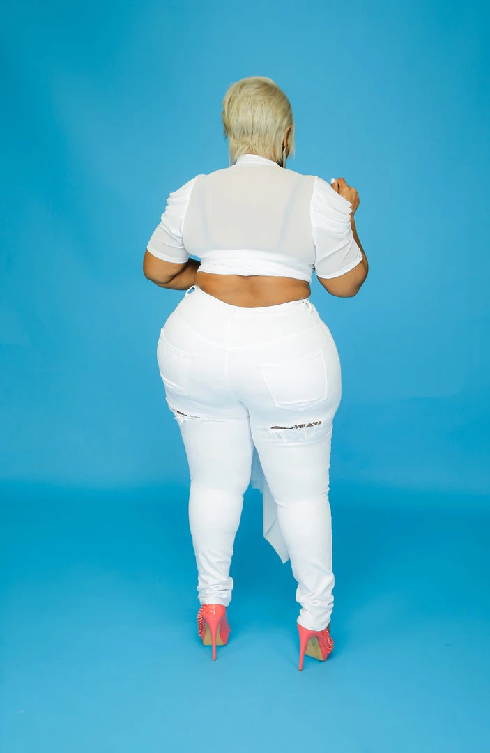 Curvaceous Boutique DUSTERS/KIMONOS White Double Side Ripped Jeans 5 Curvaceous Boutique DUSTERS/KIMONOS White Double Side Ripped Jeans