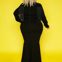 Curvaceous Boutique MAXI DRESSES Black Glam Fringe Gown 7 Curvaceous Boutique MAXI DRESSES Black Glam Fringe Gown