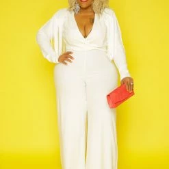 Curvaceous Boutique Ivory Glam Fringe Jumpsuit