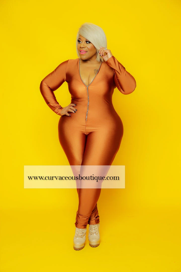 Curvaceous Boutique Camel Keyona Zipper Disco Catsuit 3 Curvaceous Boutique Camel Keyona Zipper Disco Catsuit