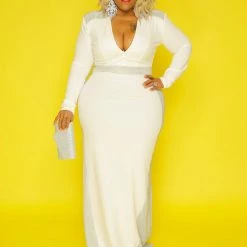 Curvaceous Boutique Ivory Glam Side Gown