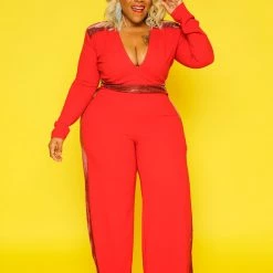 Curvaceous Boutique JUMPSUITS Red Glam Side Jumpsuit