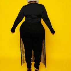 Curvaceous Boutique Black Western Tassel Jeans