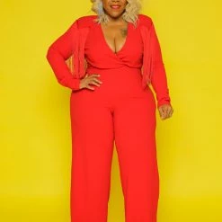 Curvaceous Boutique Red Glam Fringe Jumpsuit