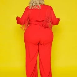 Curvaceous Boutique Red Glam Fringe Jumpsuit