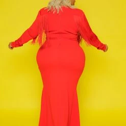 Curvaceous Boutique Red Glam Fringe Gown JUMPSUITS