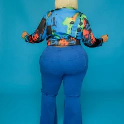 Curvaceous Boutique NEW Royal Blue Distressed Bell Bottom Jeans