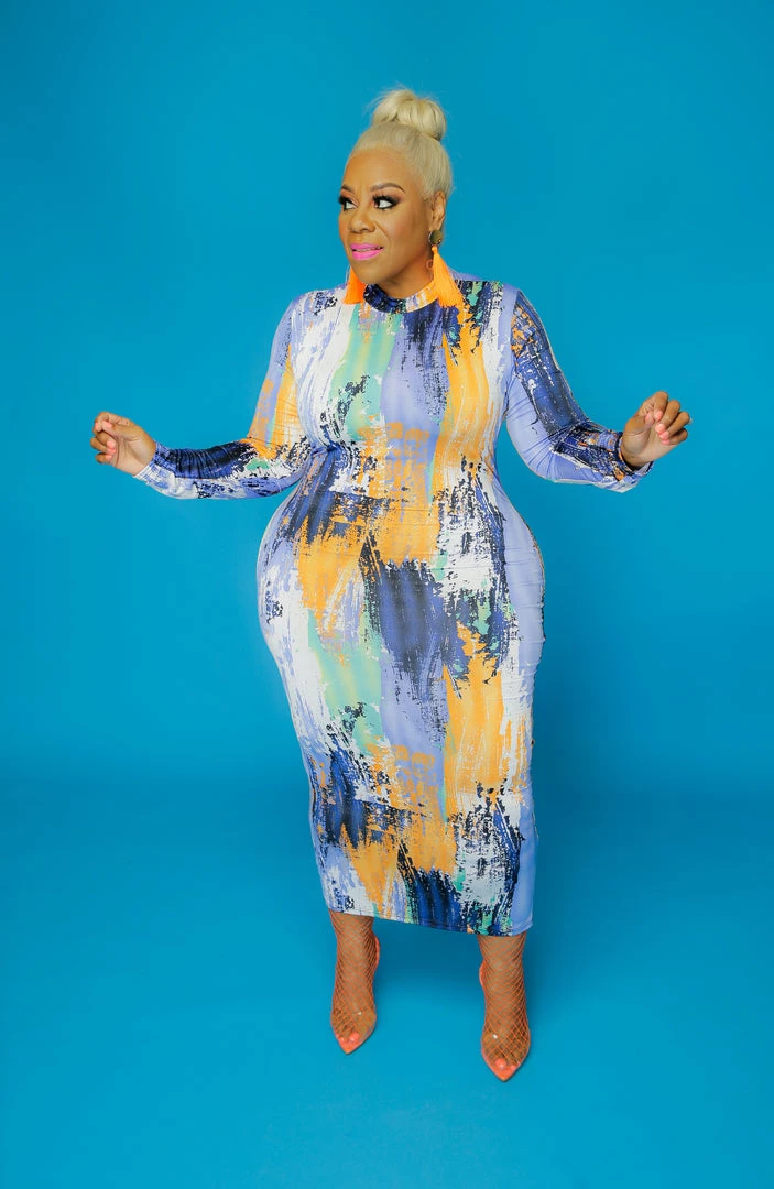 Curvaceous Boutique DRESSES Purple Brush Stroke Body-con Dress 3 Curvaceous Boutique DRESSES Purple Brush Stroke Body-con Dress