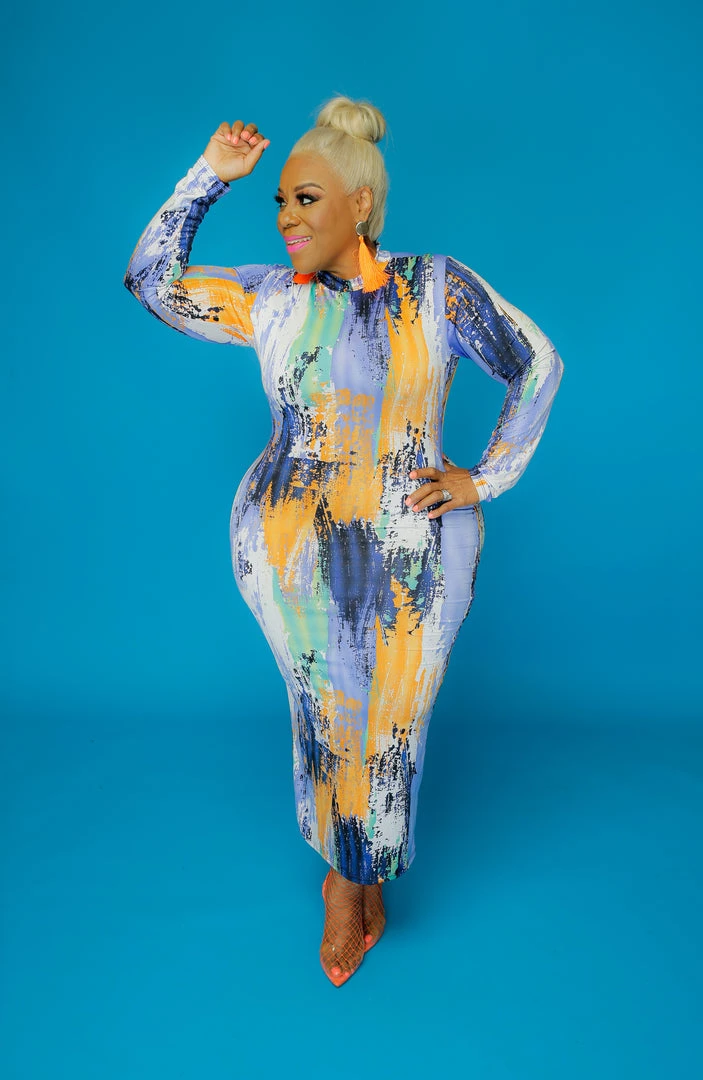 Curvaceous Boutique DRESSES Purple Brush Stroke Body-con Dress 4 Curvaceous Boutique DRESSES Purple Brush Stroke Body-con Dress