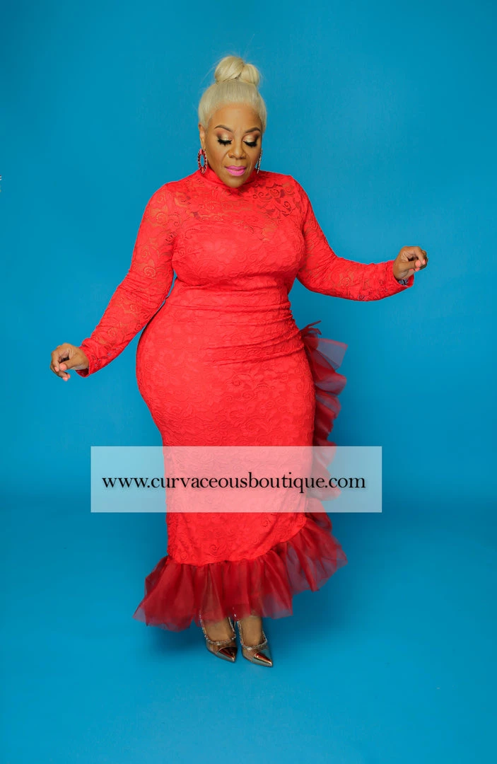 Curvaceous Boutique Red Asymmetric Lace Dress DRESSES 3 Curvaceous Boutique Red Asymmetric Lace Dress DRESSES