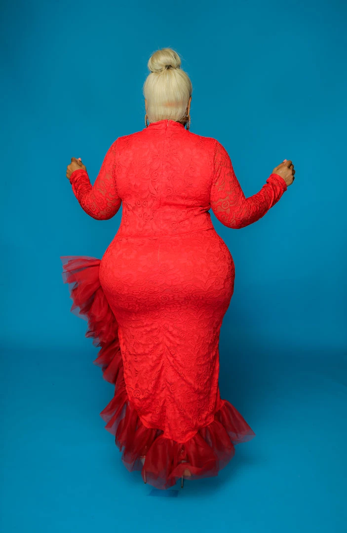 Curvaceous Boutique Red Asymmetric Lace Dress DRESSES 4 Curvaceous Boutique Red Asymmetric Lace Dress DRESSES