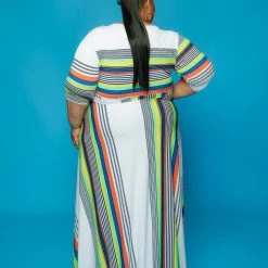 Curvaceous Boutique Extended Size Orange Stripe Gabby Dress