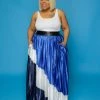 Curvaceous Boutique Blue Pleated Color-Block Maxi Skirt SKIRTS