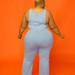 Curvaceous Boutique Light Blue Kendra Denim Jumpsuit NEW