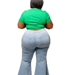 Curvaceous Boutique Light Blue Plain Bell Bottom Jeans