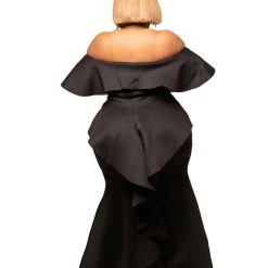 Curvaceous Boutique DRESSES Black Angel Ruffle Rear Gown