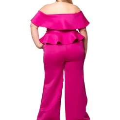 Curvaceous Boutique Pink Cremier Peplum Jumpsuit  SALE