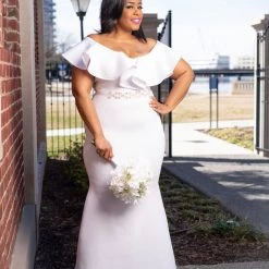 Curvaceous Boutique White Chandler Ruffle Gown