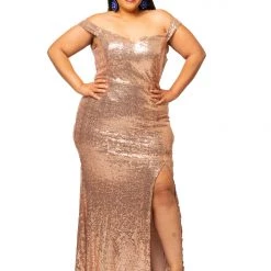 Curvaceous Boutique Gold Joseline Sequin Gown