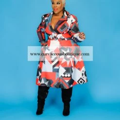 Curvaceous Boutique Red Artwork Print Coat SALE