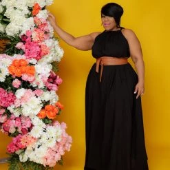 Curvaceous Boutique Black Halter Maxi Dress NEW