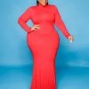Curvaceous Boutique Red Lala Turtleneck Maxi Dress