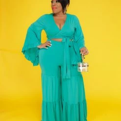 Curvaceous Boutique SETS Green Chaka Pant Set