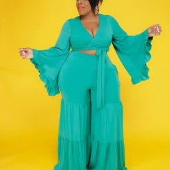 Curvaceous Boutique SETS Green Chaka Pant Set