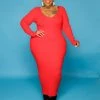 Curvaceous Boutique Red Tierra Ribbed Dress